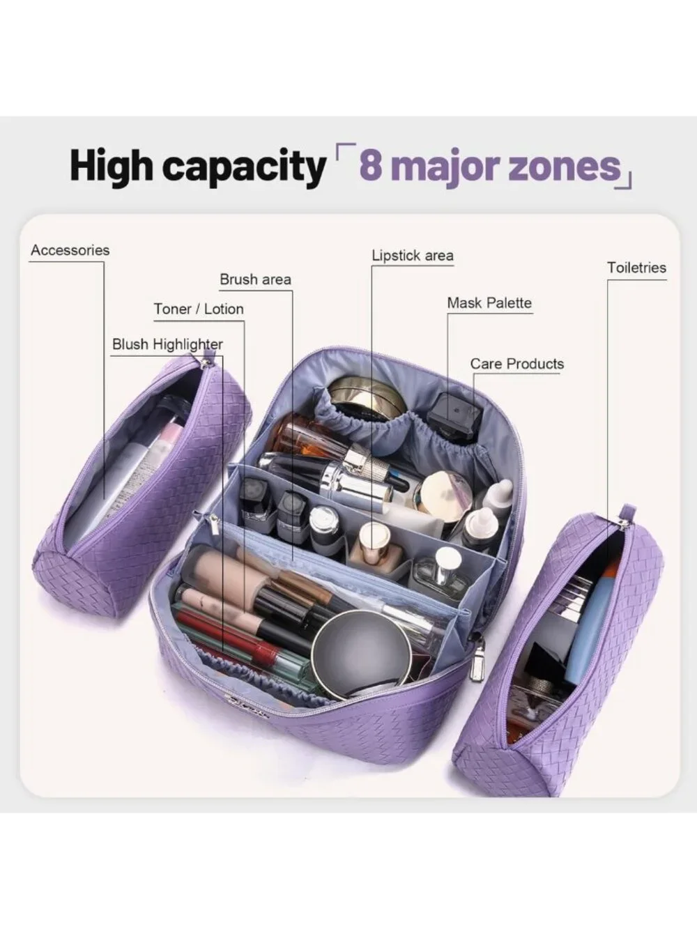 Large Capacity Travel Makeup Bag Set - Waterproof Vegan Leather Cosmetic